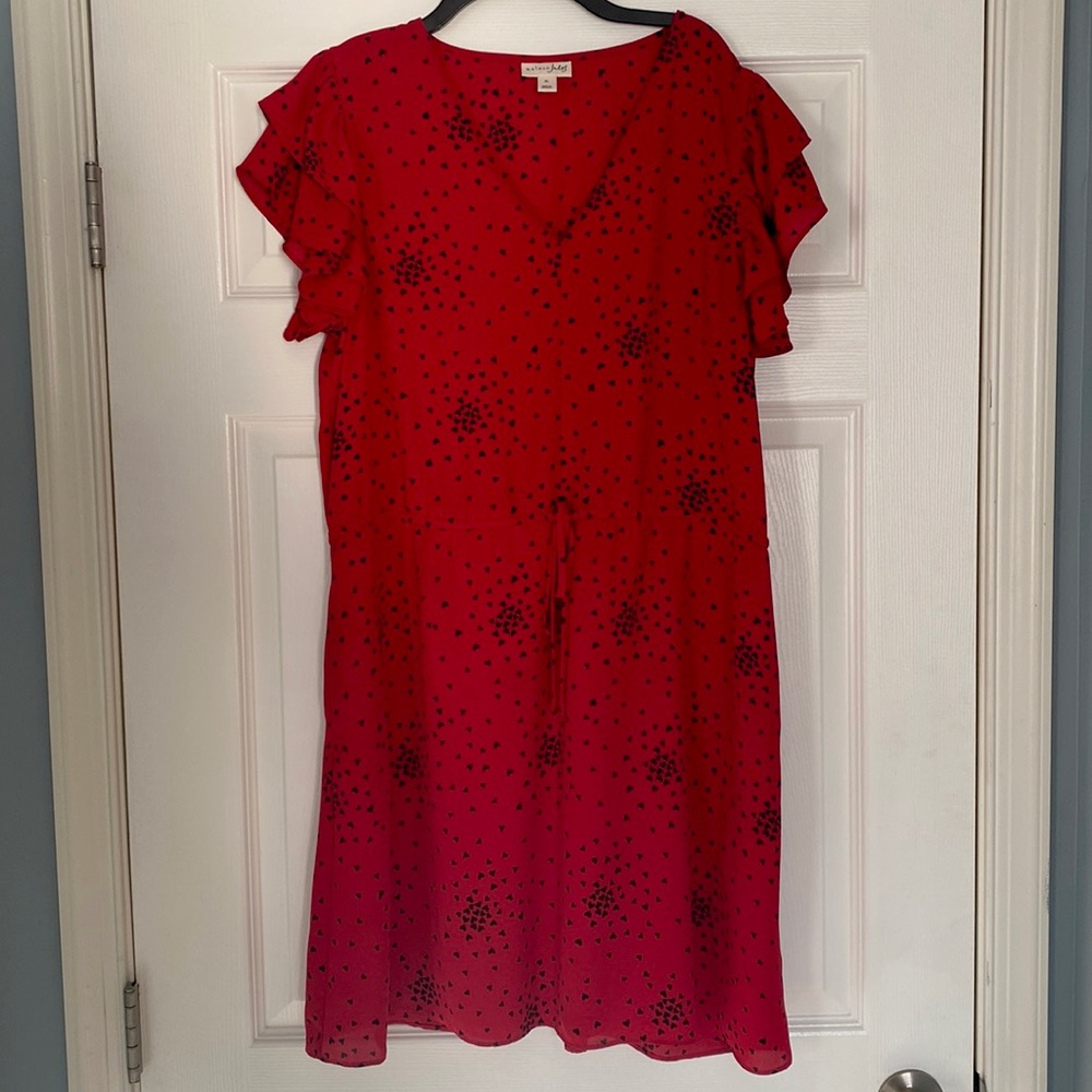Women’s Maison Jules Red and Black Hearts Pocket Dress XL